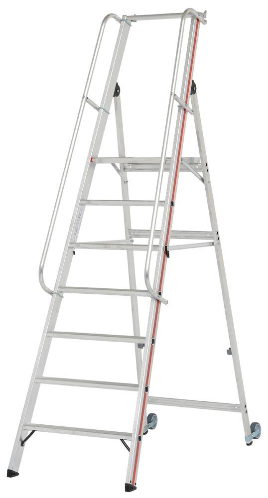 Plattformleiter mit Kipprollen u. Handlauf, klappbar, Podesthöhe ohne Geländer 2100 mm, 9 Stufen
