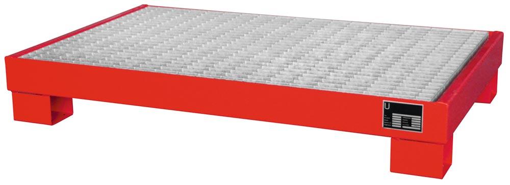 Kleingebinde-Auffangwanne, BxTxH 1300x800x205 mm, Auffangvolumen 74 l, mit Gitterrost, 6x60 l-Fass, RAL 3000