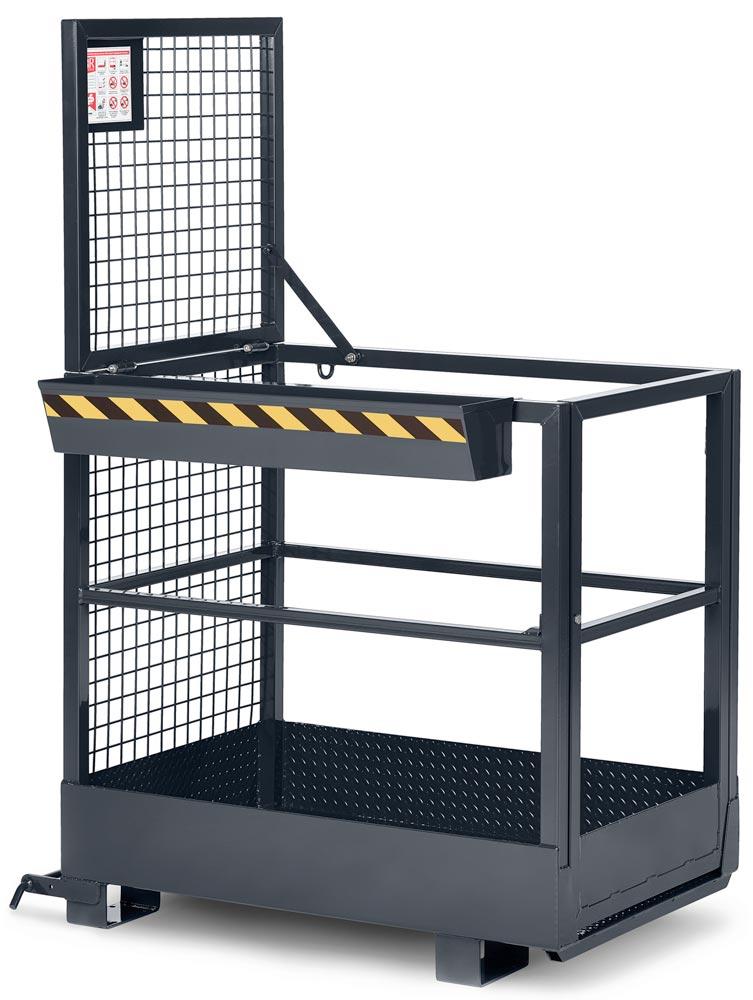 Arbeitskorb mit Aufnahme von der schmalen Seite, Zulässig für 2 Personen, BxTxH 800x1200x1900 mm, Traglast 300 kg, RAL 7016 anthrazitgrau