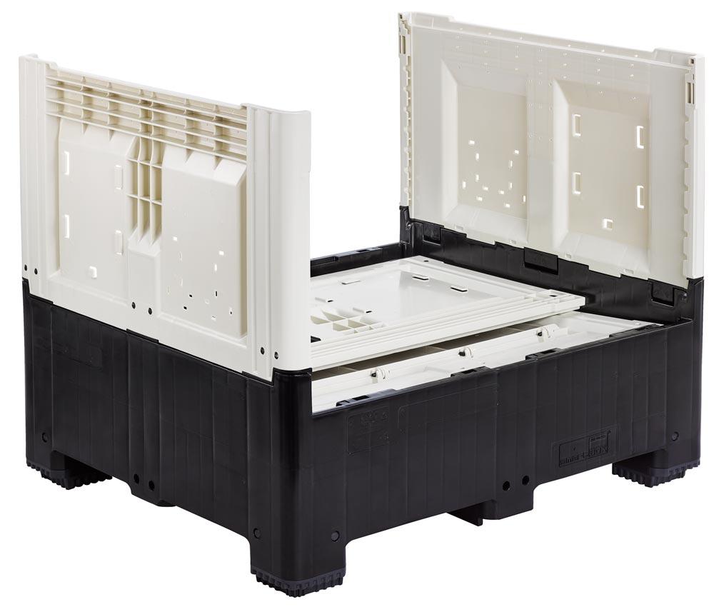 Klappbare Palettenbox mit Seitenklappe, Boden/Seiten geschlossen, 4 Füße, Vol. 905 l, BxTxH 1200x1000x973 mm
