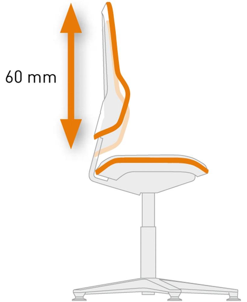 Arbeitsdrehstuhl, Permanentkontakt, mit Rollen, Flexband orange, Basisstuhl ohne Polster, Sitz Höhe 450-620 mm, DIN 68877 Arbeitsdrehstuhl, Permanentkontakt, mit Rollen, Flexband orange, Basisstuhl ohne Polster, Sitz Höhe 450-620 mm, DIN 68877