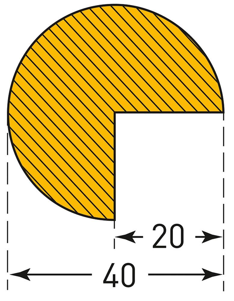 Warn- und Schutzprofil, Kantenschutz, Kreis, 40x40 mm, gelb/schwarz, selbstklebend, Länge 1000 mm