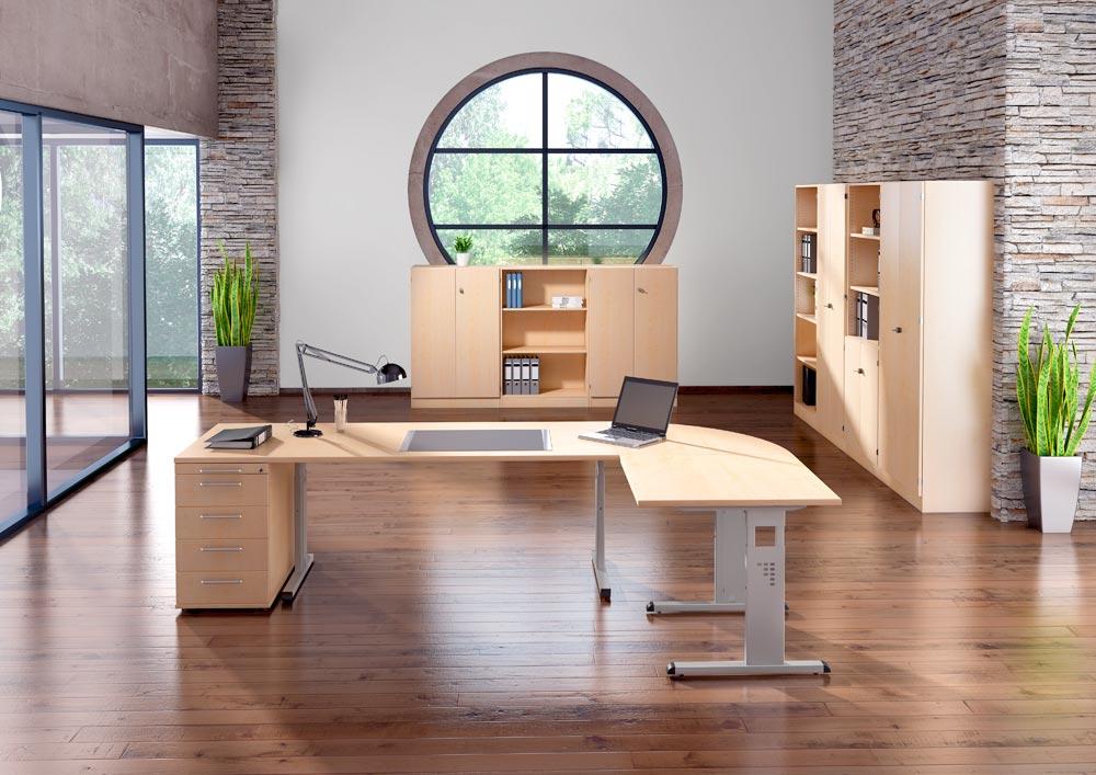 Schreibtisch, BxTxH 1200x800x650-850 mm, höhenverstellbar, C-Fuß-Gestell, Platte ahorn