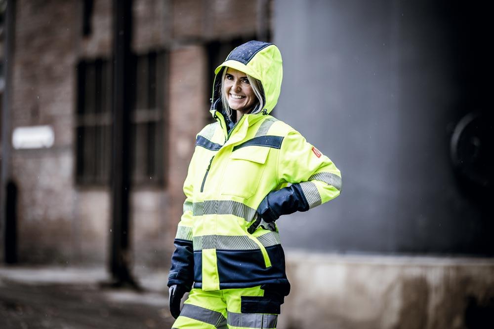Warnschutz-Winter-Softshelljacke, neongelb/marineblau, Gr. L