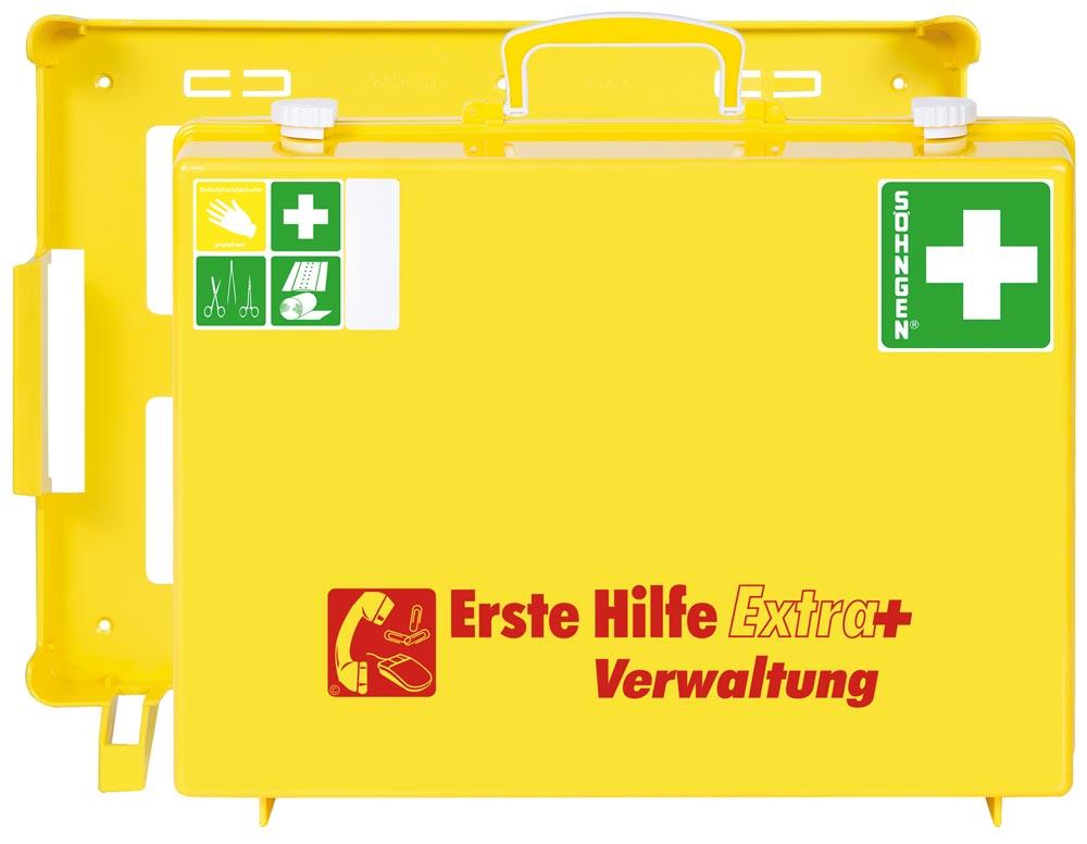 Betriebsverbandkasten Erste-Hilfe Extra+Verwaltung nach DIN 13157 leuchtgelb mit signalrot