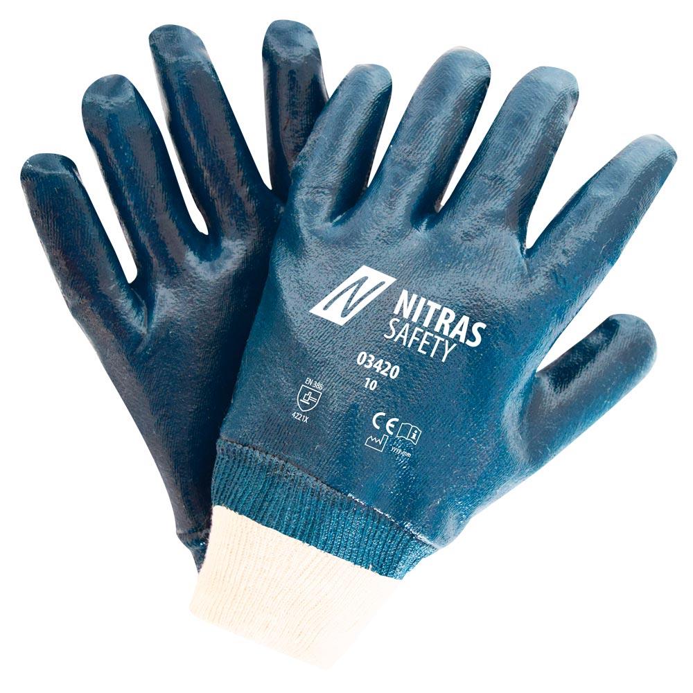 Handschuhe 03420, vollbeschichtet mit Strickbund, blau/weiß, Gr. 10