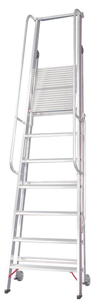 Plattformleiter mit Kipprollen u. Handlauf, klappbar, Podesthöhe ohne Geländer 2100 mm, 9 Stufen