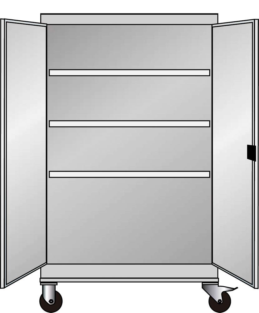 Mobiler Flügeltürenschrank, Vollblechtüren, BxTxH 1005x500x1765 mm, 3 Fachböden, verzinkt, TL 100 kg, RAL 7035/5012