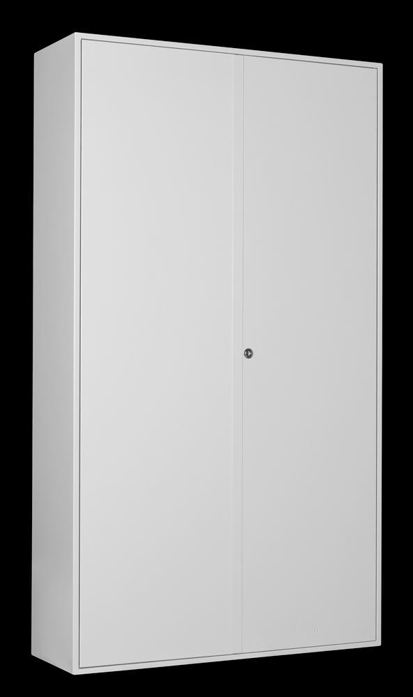 Schlüsselschrank, zweitürig, Stahlblech, Raster-Hakenleisten, 940 Haken, Zylinderschloss, BxTxH 730x250x1300 mm