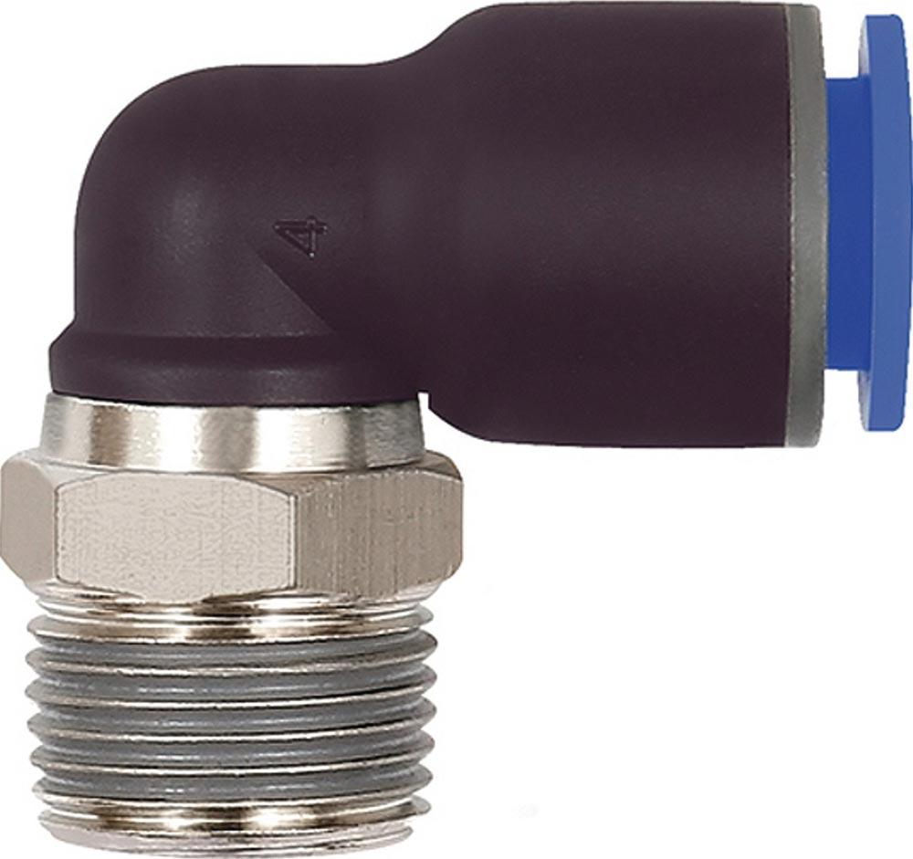 L-Steckverschraubung Blaue Serie Außengewinde R 1/8  SW 10 mm mit Gewindebeschichtung, drehbar konisch 8 mm