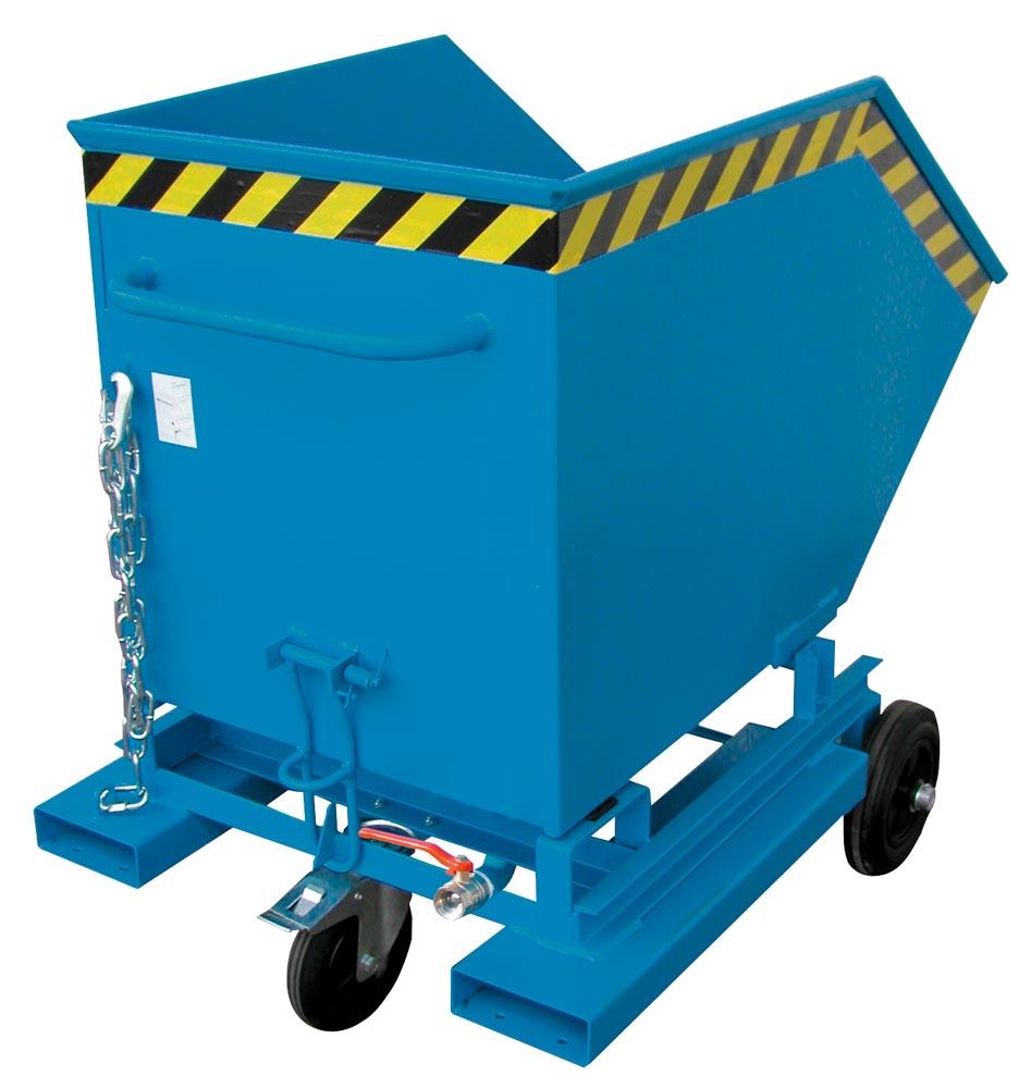 Fahrbarer Späne-Kippbehälter mit Einfahrtaschen, Volumen 0,25 cbm, LxBxH 1115x820x990 mm, lackiert RAL 5012 lichtblau