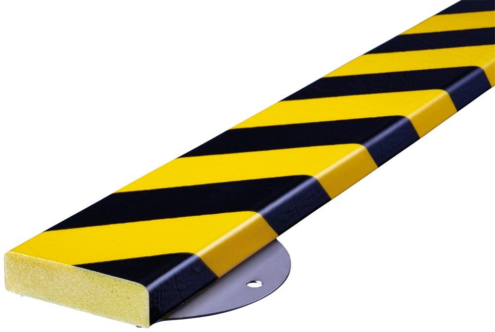 Flächenschutzprofil, Rechteck, BxH 75x20 mm, mit Edelstahlrücken, gelb/schwarz, Länge 1000 mm
