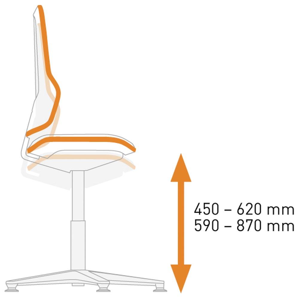Arbeitsdrehstuhl, Permanentkontakt, mit Rollen, Flexband orange, Basisstuhl ohne Polster, Sitz Höhe 450-620 mm, DIN 68877 Arbeitsdrehstuhl, Permanentkontakt, mit Rollen, Flexband orange, Basisstuhl ohne Polster, Sitz Höhe 450-620 mm, DIN 68877