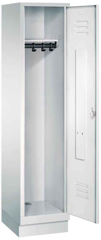 Garderobenschrank, einzeln verschließ. Abteil, BxTxH 420x500x1800 mm, 1 Abteil, B 400 mm, Sockel, Drehriegel, RAL 7035