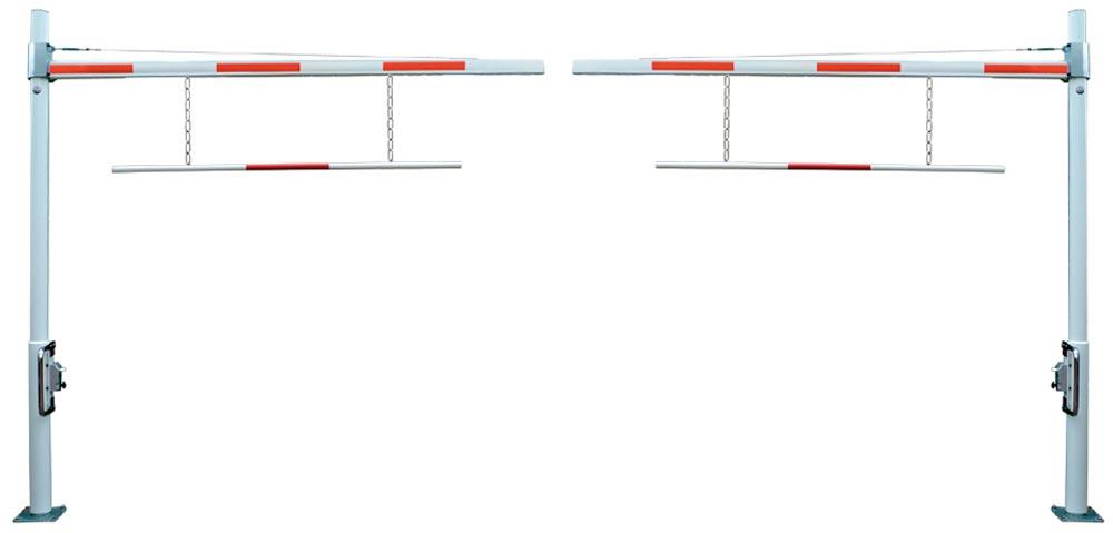 Höhenbegrenzer drehbar, Sperrweite 3,5 m, m.Verstellb. Durchfahrtshöhe bis 2,8 m, Stützen verzinkt 101,6x2,9 mm, Sperrbalken Alu 86x46 mm, z. Dübeln