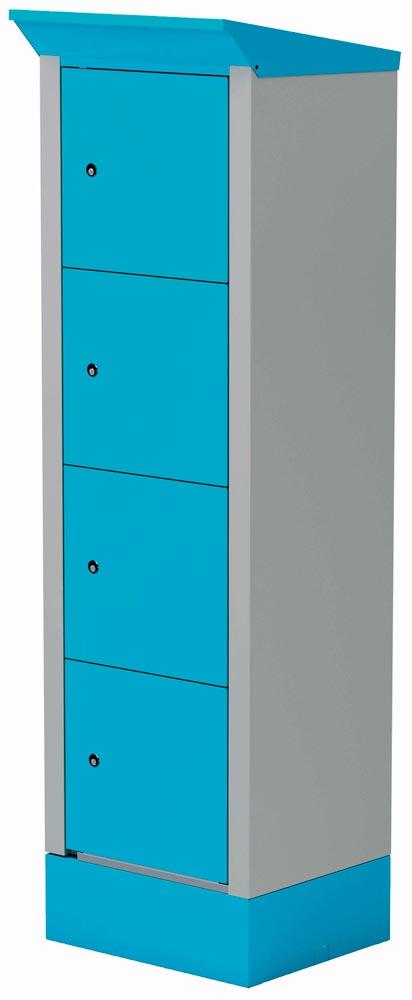 E-Bike-Ladestation, Aussen,Pfandschloss,1x4 Fächer,230V,BxTxH 600x500x2095mm,RAL7035