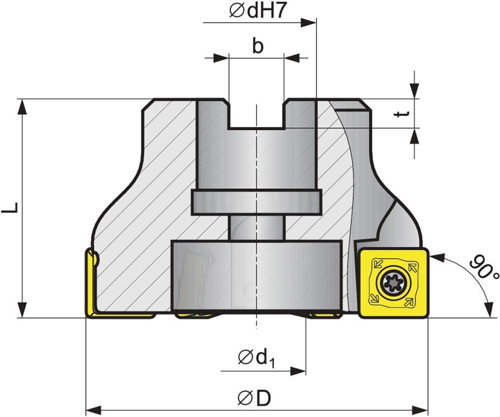 Eckfräser Ø 80 mm vernickelt mit Innenkühlung Schneidenanzahl 6 SDMT 120508