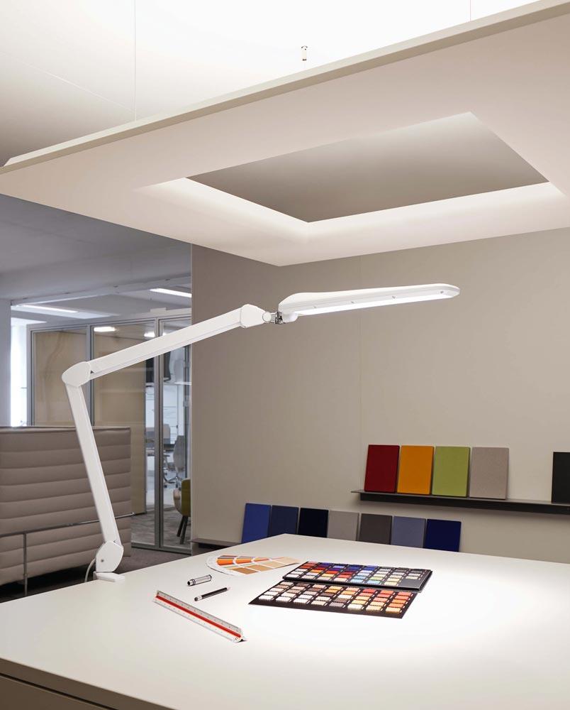 LED-Leuchte CRAFT, Klemmfuß, Leuchtenkopf 80x450 mm, Höhe 470 mm, 90 LEDs, 14 W, dimmbar, weiß