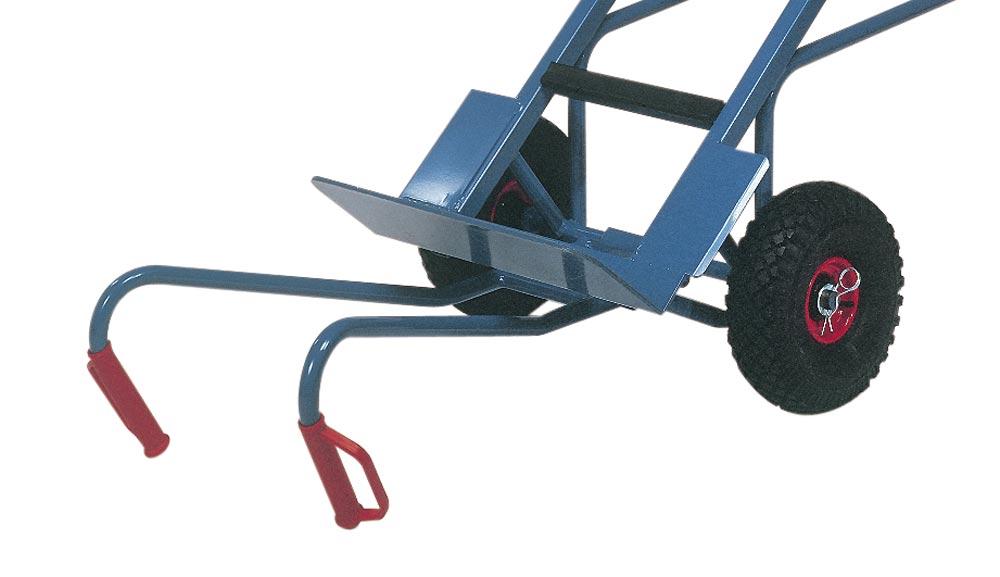 Gerätekarre, Schaufel 550x190 mm, BxH 700x1300 mm, kompl. mit Lufträdern, Treppensternen, Tragholm und Spanngurt, Traglast 400 kg, RAL 5007 blau