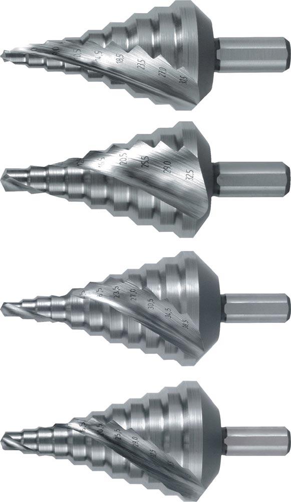 Stufenbohrer Bohrbereich 6,5 - 32,5 mm HSS spiralgenutet Schneidenanzahl 2 Stufenanzahl 9