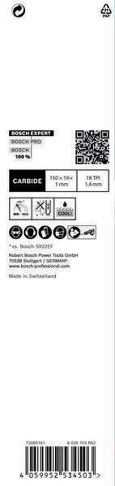 Säbelsägeblatt Expert Thin Tough Metal Länge 150 mm Breite 19 mm Zahnteilung TPI 18 1,4 mm S-Schaft 1 Stück / Karte