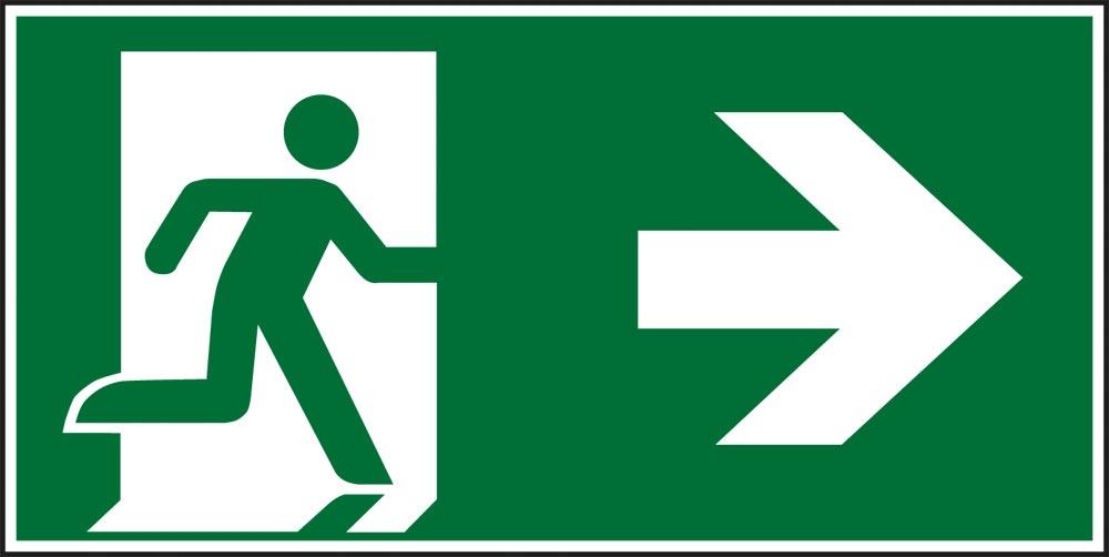 Rettungsschild, Fluchtweg rechts, Kunststoff lnl, 300x150 mm, DIN EN ISO 7010