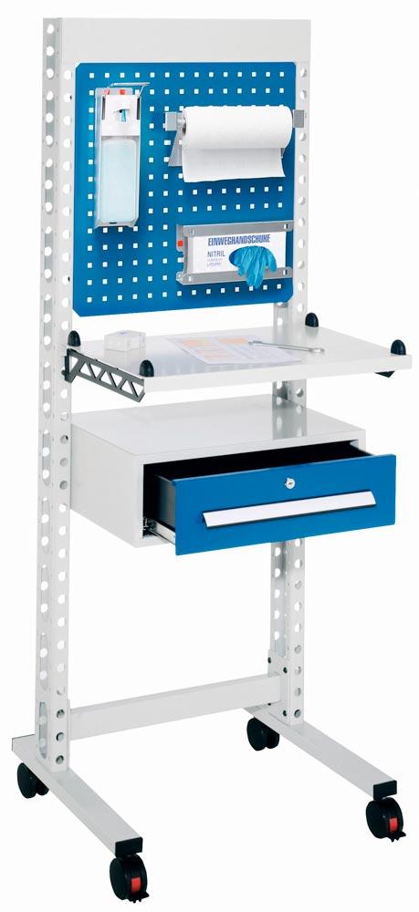 Hygiene Station, BxT 670x400 mm, Modell 2, mit Füssen, RAL5010 enzianblau/RAL7016 anthrazitgrau