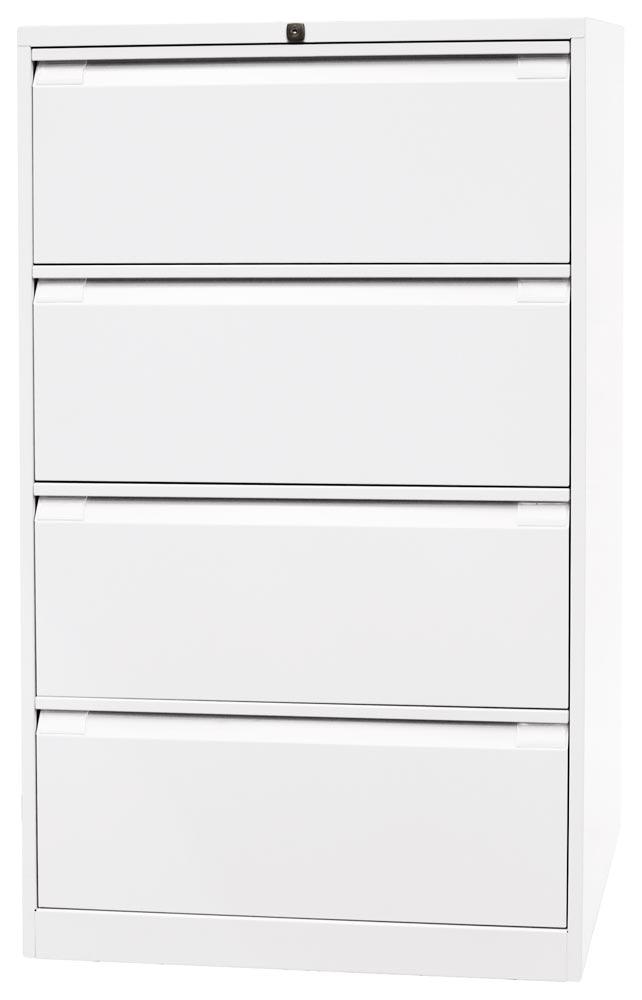 Hängeregistraturschrank, BxTxH 800x622x1321 mm, doppelbahnig, 4 Schubladen, Griffleiste, verkehrsweiß