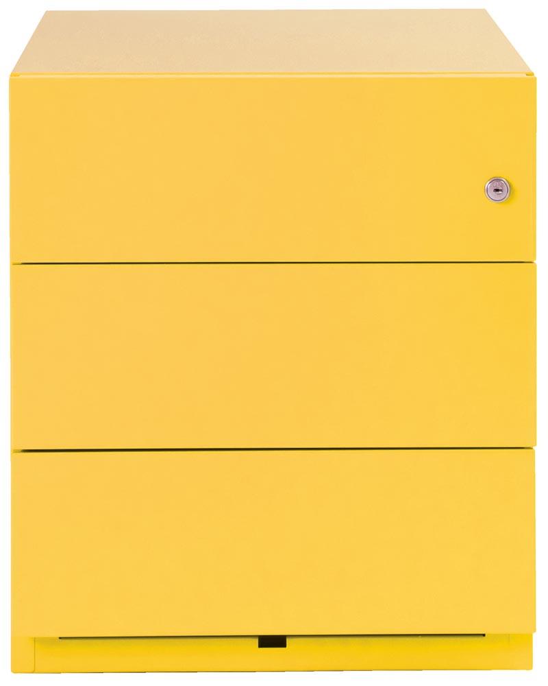 Rollcontainer, BxTxH 420x565x495 mm, 3 Schubladen, seitliche Griffleisten, gelb